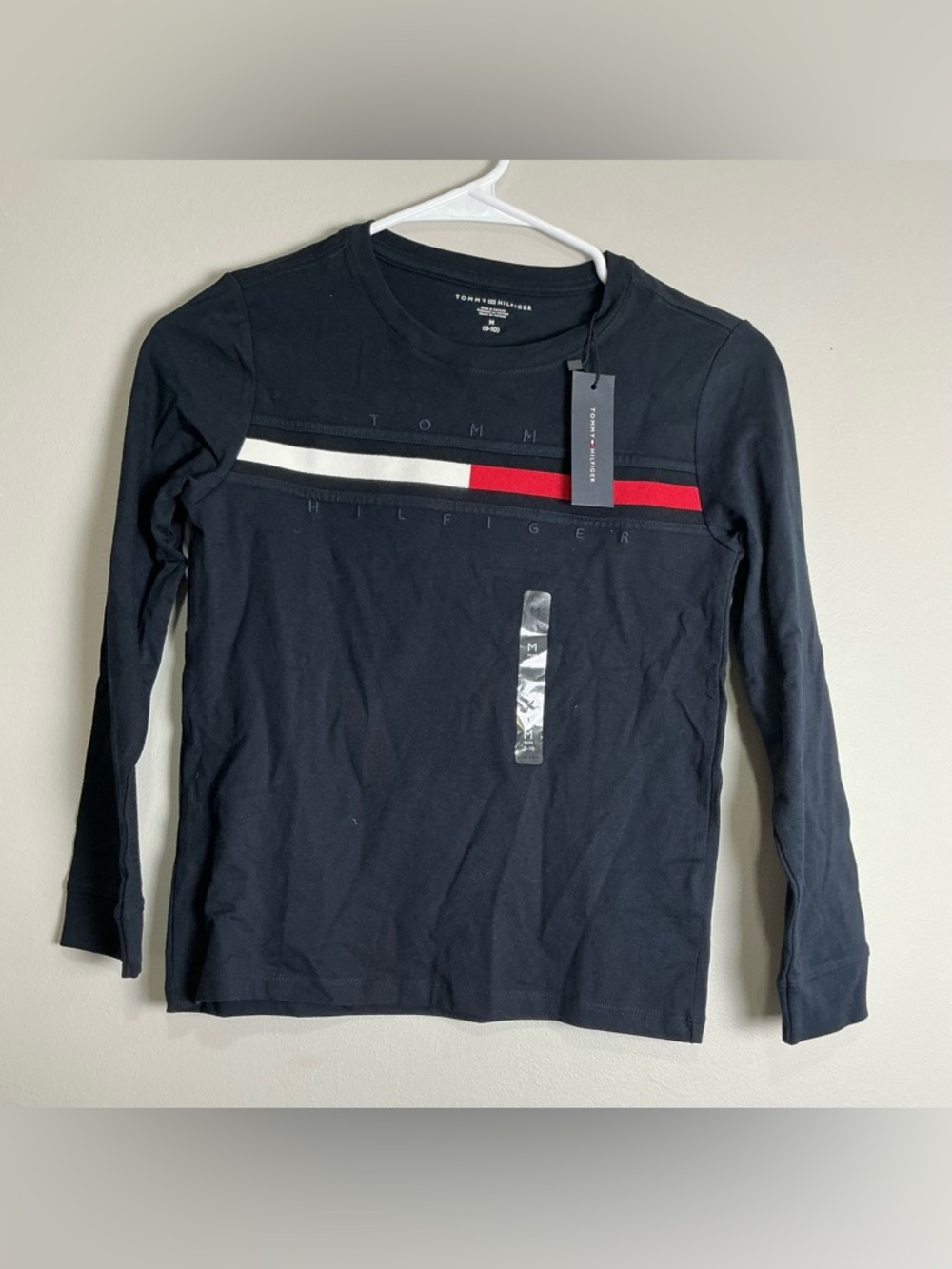 Tommy Hilfiger Black Long-Sleeve Shirt with White & Red Stripe